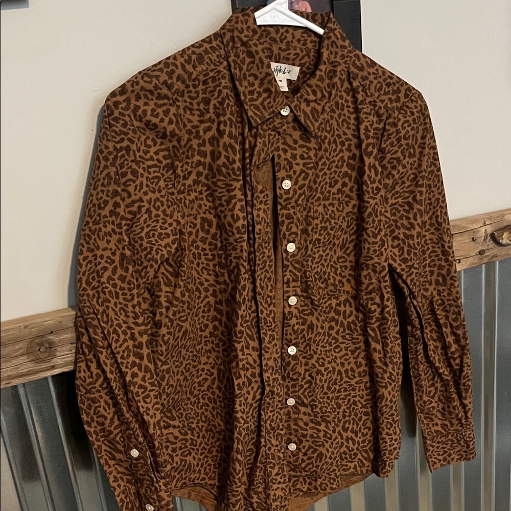 Style & Co. Brown Leopard Print Button Down Shirt